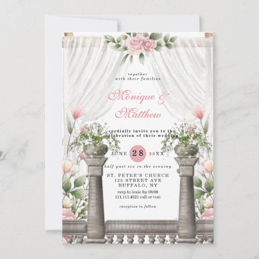 Chic White Canopy Pink Florals Wedding Kaart (Voorkant)