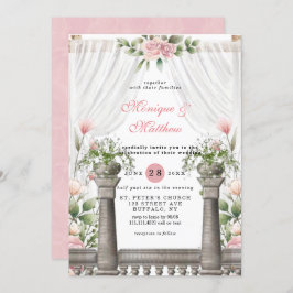 Chic White Canopy Pink Florals Wedding Kaart