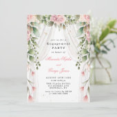 Chic White Canopy roze Floral Engagement Party Kaart (Staand voorkant)