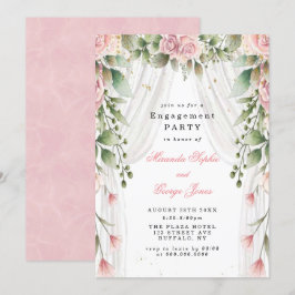 Chic White Canopy roze Floral Engagement Party Kaart