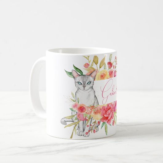 Chic White Cat and Flower Garden Personalized Koffiemok (Voorkant links)