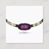 Chic White Chrome Silver Paarse Monogram Diamonds Vierkante Visitekaartje (Voorkant)