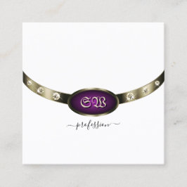 Chic White Chrome Silver Paarse Monogram Diamonds Vierkante Visitekaartje