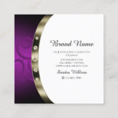 Chic White Chrome Silver Paarse Monogram Diamonds Vierkante Visitekaartje (Achterkant)