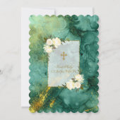 Chic White Cream Flowers Gold First Heilige Commun Kaart (Achterkant)