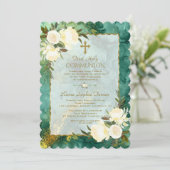 Chic White Cream Flowers Gold First Heilige Commun Kaart (Staand voorkant)