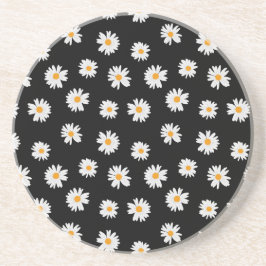 Chic White Daisies Pattern op zwarte achtergrond Zandsteen Onderzetter