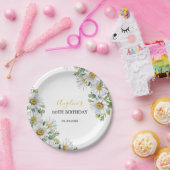 Chic White Daisy Bloemengroen Verjaardag Papieren Bordje (Feest)