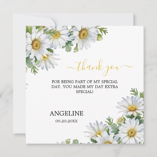 Chic White Daisy Floral Greenery Birthday Bedankkaart (Voorkant)