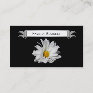 Chic White Daisy op zwarte achtergrond met naam Visitekaartje