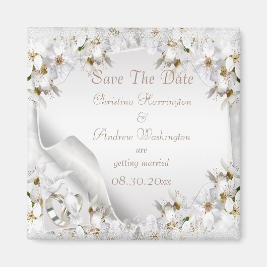 Chic White Dove Paisley Lace Save the Date Magneet (Voorkant)