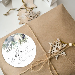 Chic White Dusky Green Merriest met kerstavond Ronde Sticker