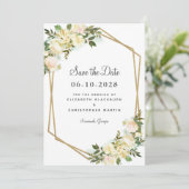 Chic White Elegant Wedding Gold Greenery Floral Save The Date (Staand voorkant)