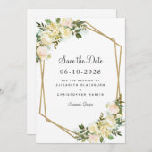 Chic White Elegant Wedding Gold Greenery Floral Save The Date (Voorkant / Achterkant)