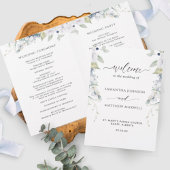 Chic White en Blue Floral Folded Wedding Programme
