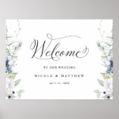 Chic White en Blue Floral Welcome Wedding Sign Poster (Voorkant)