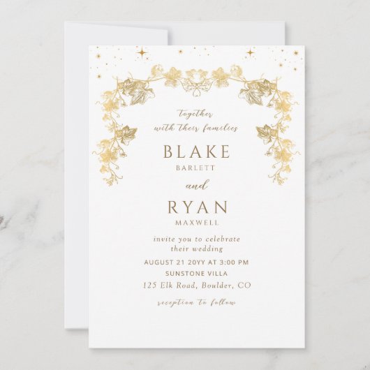 Chic White en Gold Enchanting Celestial Wedding Kaart (Voorkant)