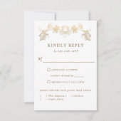 Chic White en Gold Gilded Leaves, RSVP met maaltij (Voorkant)