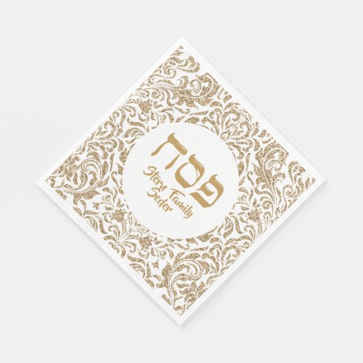 Chic White en Gold Glitter Custom Passover Servet (Hoek)
