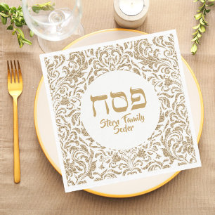 Chic White en Gold Glitter Custom Passover Servet