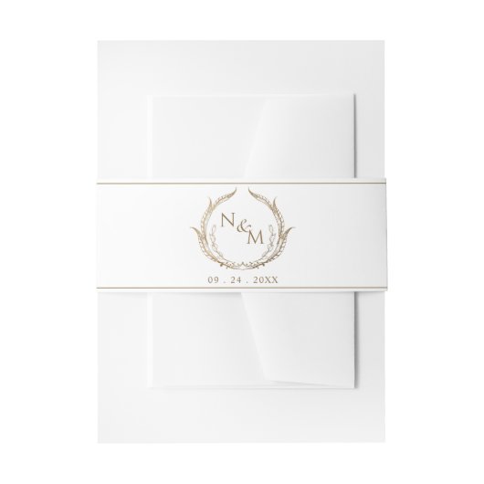 Chic White en Gold Monogram Crest Wedding Uitnodigingen Wikkel (Voorkant Voorbeeld)