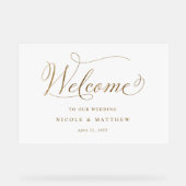 Chic White en Gold Wedding Welkom Acryl Teken Acryl Bord (Voorkant)