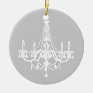 Chic White en Gray Chandelier Keramisch Ornament
