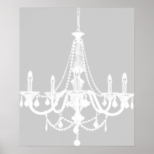 Chic White en Gray Chandelier Poster