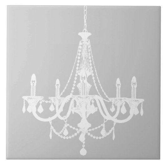 Chic White en Gray Chandelier Tegeltje (Voorkant)