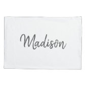 Chic White en Grey Brushed Script Monogram Name Kussensloop (Achterkant)