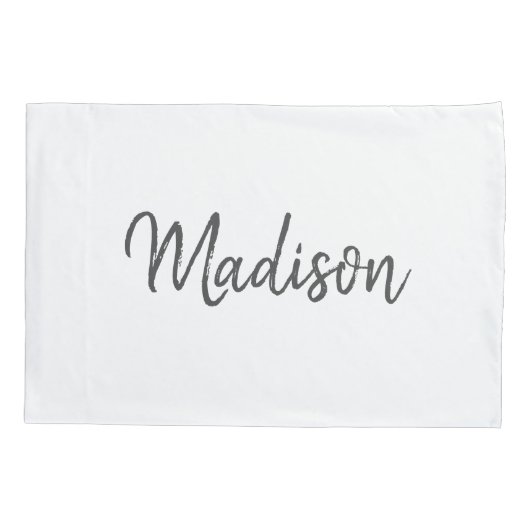 Chic White en Grey Brushed Script Monogram Name Kussensloop (Achterkant)