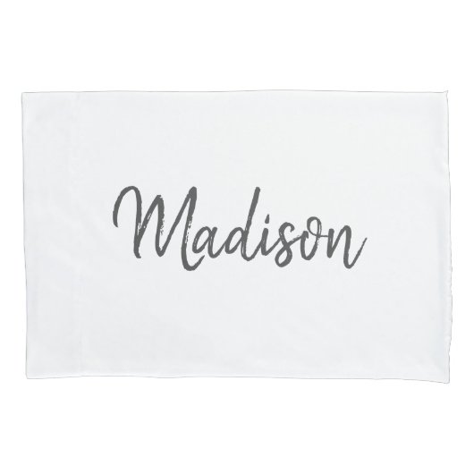 Chic White en Grey Brushed Script Monogram Name Kussensloop (Voorkant)