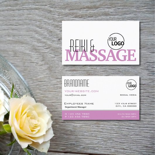 Chic White en Roze Simple Stylish met Logo Visitekaartje