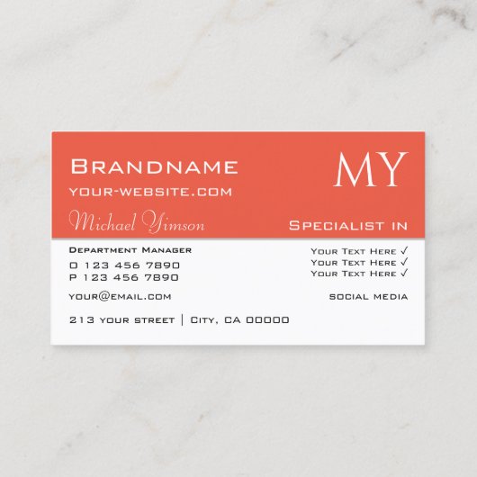 Chic White en Salmon met Initialen Professional Visitekaartje (Achterkant)