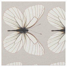 Chic White en Tan Butterfly Pattern Fabric Stof