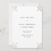Chic White Faux Gold Foil Art Deco Opslaan datum Aankondiging (Achterkant)