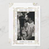 Chic White Faux Gold Foil Art Deco Opslaan datum Aankondiging (Voorkant / Achterkant)