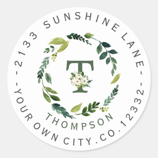 Chic White Floral Foliage Circular Address Label (Voorkant)