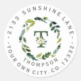Chic White Floral Foliage Circular Address Label