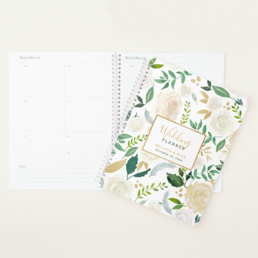 Chic White Floral Gold Wedding Planner notitieboek (Display)