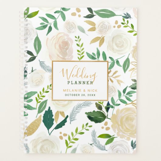 Chic White Floral Gold Wedding Planner notitieboek (Voorkant)