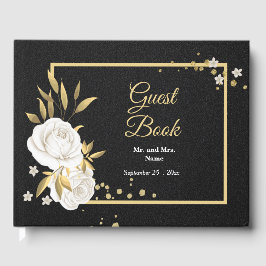 chic white floral goudblad black gast gastenboek