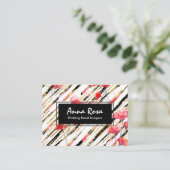 *~* Chic White Floral Red Poppy Glitter Foil Black Visitekaartje (Staand voorkant)