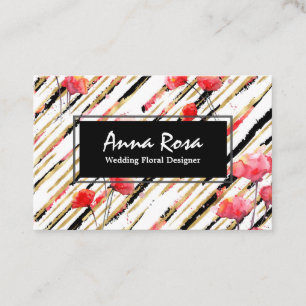 *~* Chic White Floral Red Poppy Glitter Folie Zwar Visitekaartje