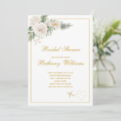 Chic White floral Travel Bridal Shower Invitation Kaart (Staand voorkant)