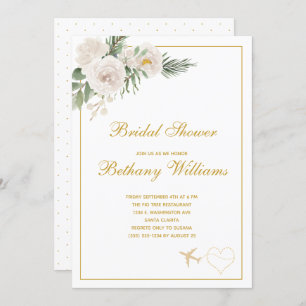 Chic White floral Travel Bridal Shower Invitation Kaart