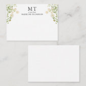Chic White Floral Wildflower Classic Monogram Notitiekaartje (Voorkant / Achterkant)