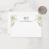 Chic White Floral Wildflower Classic Monogram Notitiekaartje (Voorkant / Achterkant in situ)