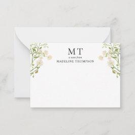 Chic White Floral Wildflower Classic Monogram Notitiekaartje