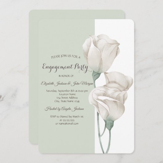 Chic White Flowers Roos Verloving Kaart (Voorkant / Achterkant)